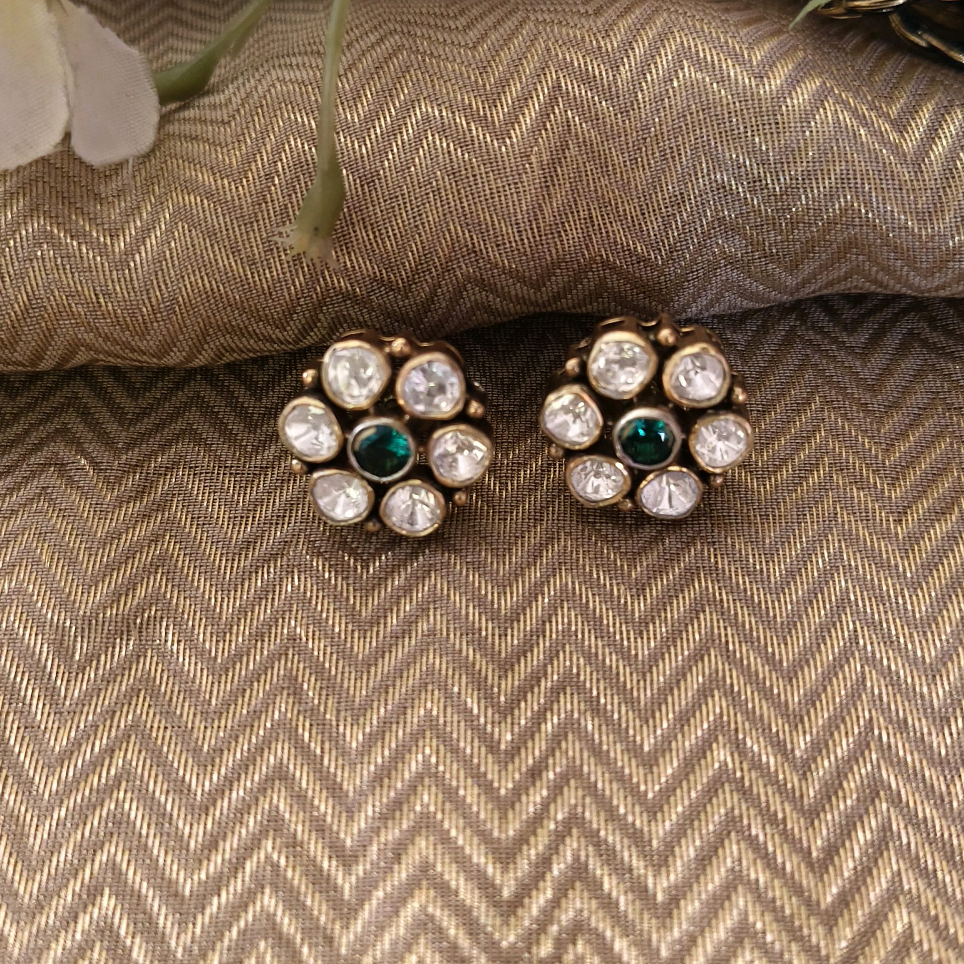 Nayaab Green Flower Moissanite Studs